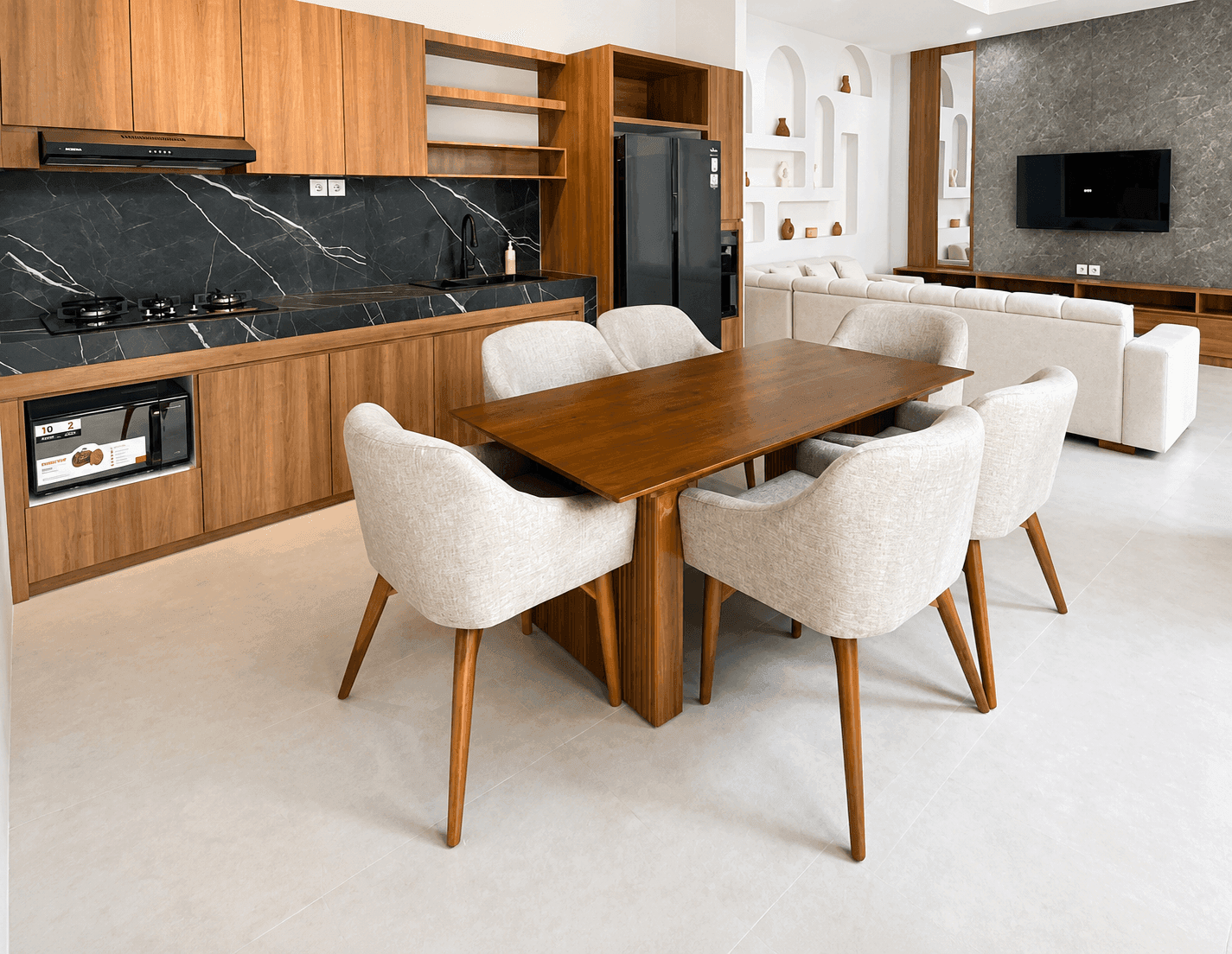 Custom solid wood furniture in modern living space